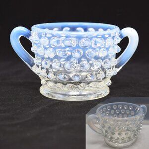 Vintage Anchor Hocking Opalescent Moonstone Sugar Bowl Art Glass Small Handle 2"